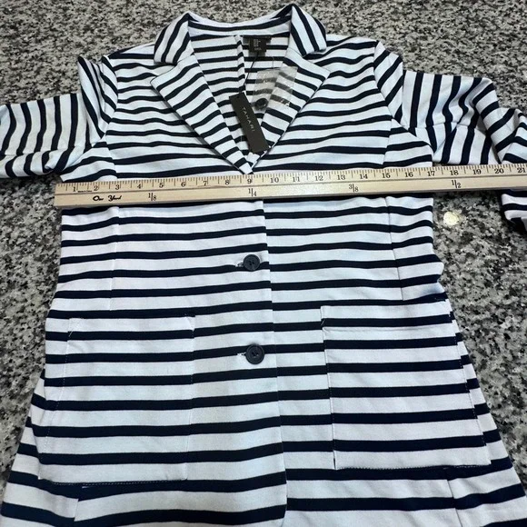 NWT TAHARI‎ Women's Striped Blazer Jacket Navy White Cotton Blend Size Medium - Picture 5 of 10